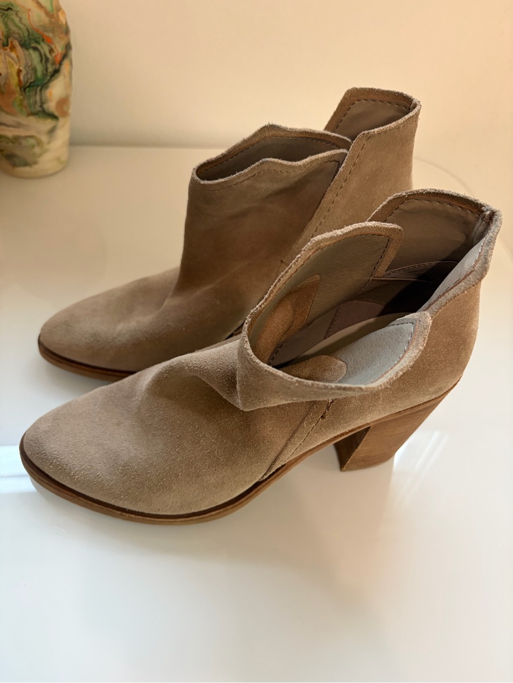 Dolce Vita Taupe Suede Ankle Booties with Block Heel